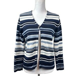 Vintage Y2K Striped Ramie Cotton Cottagecore Cardigan Toggle Hook & Loop Size M
